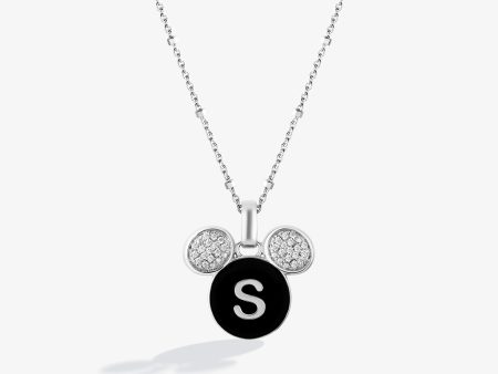 Mickey Alphabet  S  Necklace in Sterling Silver with Black Enamel and 1 10 CT.TW. Diamonds Discount