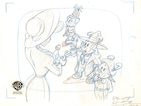 Animaniacs Original Production Drawing:  Yakko, Wakko, Dot and Nurse Fashion