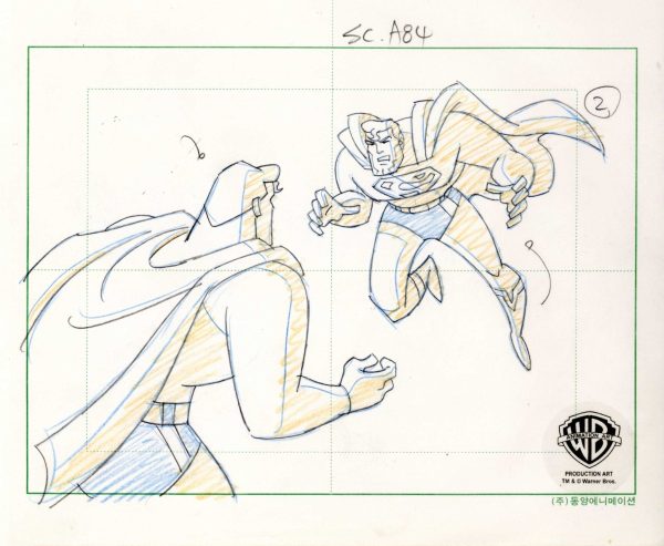 Superman the Animated Series Original Production Drawing: Superman and Bizarro on Sale