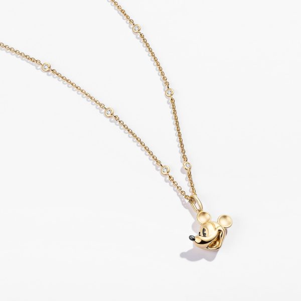 Mickey Mouse 1 4 CTTW Diamonds-by-the-yard Necklace with Mickey Silhouette, 14K Yellow Gold Supply