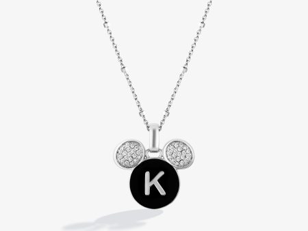 Mickey Alphabet  K  Necklace in Sterling Silver with Black Enamel and 1 10 CT.TW. Diamonds Cheap