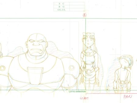 Teen Titans Original Production Drawing: Raven, Starfire, Beast Boy and Cyborg Supply