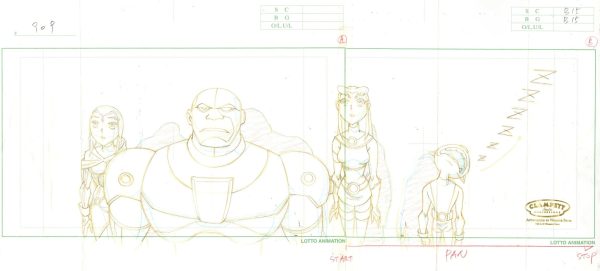 Teen Titans Original Production Drawing: Raven, Starfire, Beast Boy and Cyborg Supply