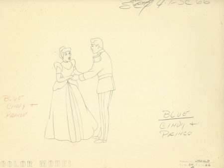 Cinderella and Prince Color Model Original Production Drawing For Discount