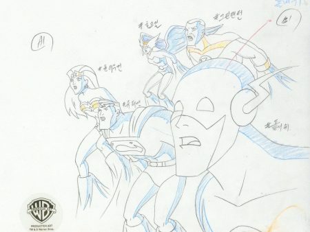 Justice League Original Production Drawing: The Flash, Superman,Wonder Woman,  Green Lantern, and Hawkgirl Online Sale