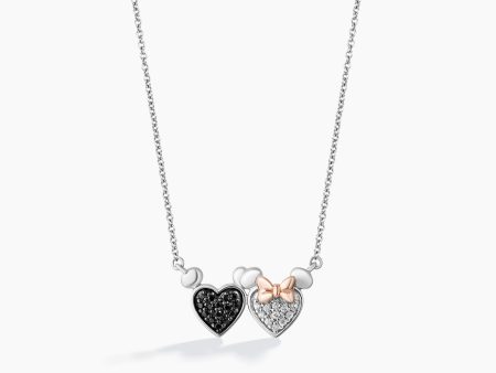 Mickey and Minnie Mouse Black and White Diamond Hearts Necklace, Sterling Silver For Cheap