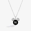 Mickey Alphabet  N  Necklace in Sterling Silver with Black Enamel and 1 10 CT.TW. Diamonds Cheap