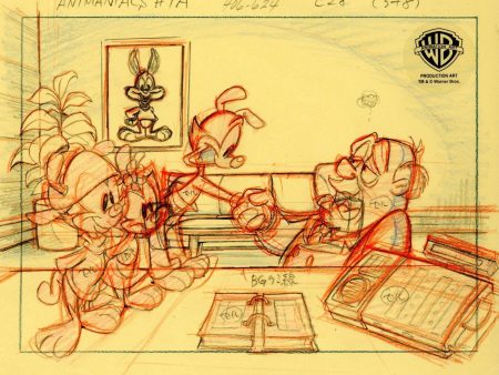 Animaniacs Original Production Drawing:  Yakko, Wakko, Dot, and Mr. Plotz Discount