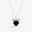 Mickey Alphabet  T  Necklace in Sterling Silver with Black Enamel and 1 10 CT.TW. Diamonds Cheap