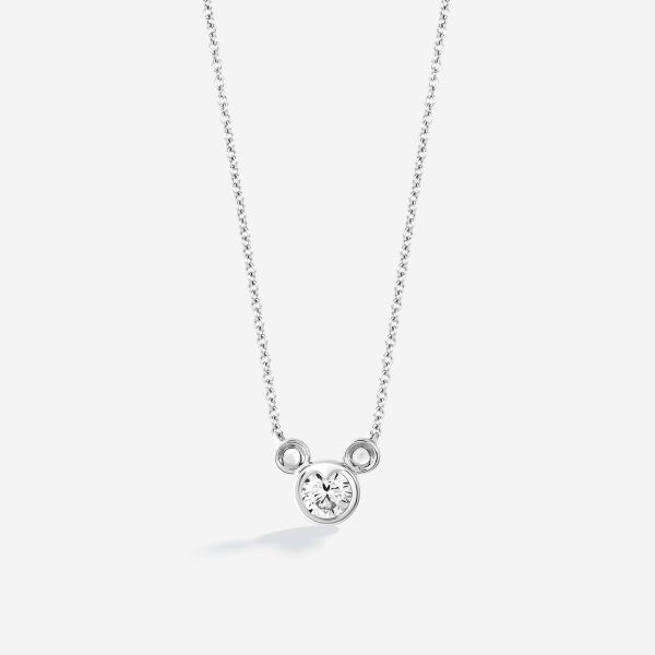 Mickey Mouse Silhouette White Topaz Necklace, Sterling Silver Fashion