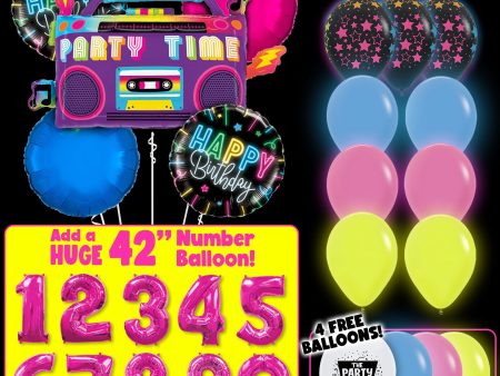 1980s Boom Box Neon Birthday Balloon Bouquet Online